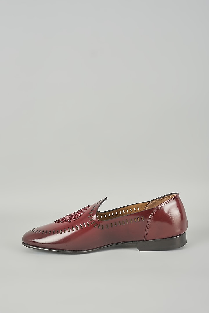 Cherry Red Leather Mojaris by ARTIMEN at Pernia's Pop Up Shop