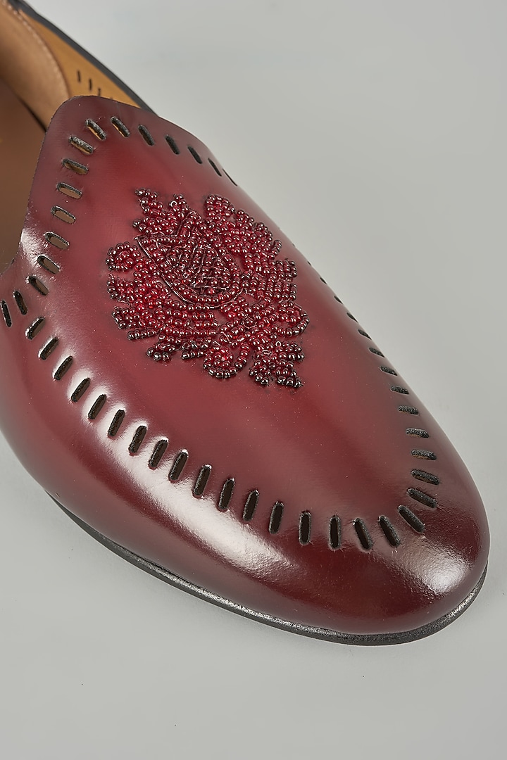 Cherry Red Leather Mojaris by ARTIMEN at Pernia's Pop Up Shop