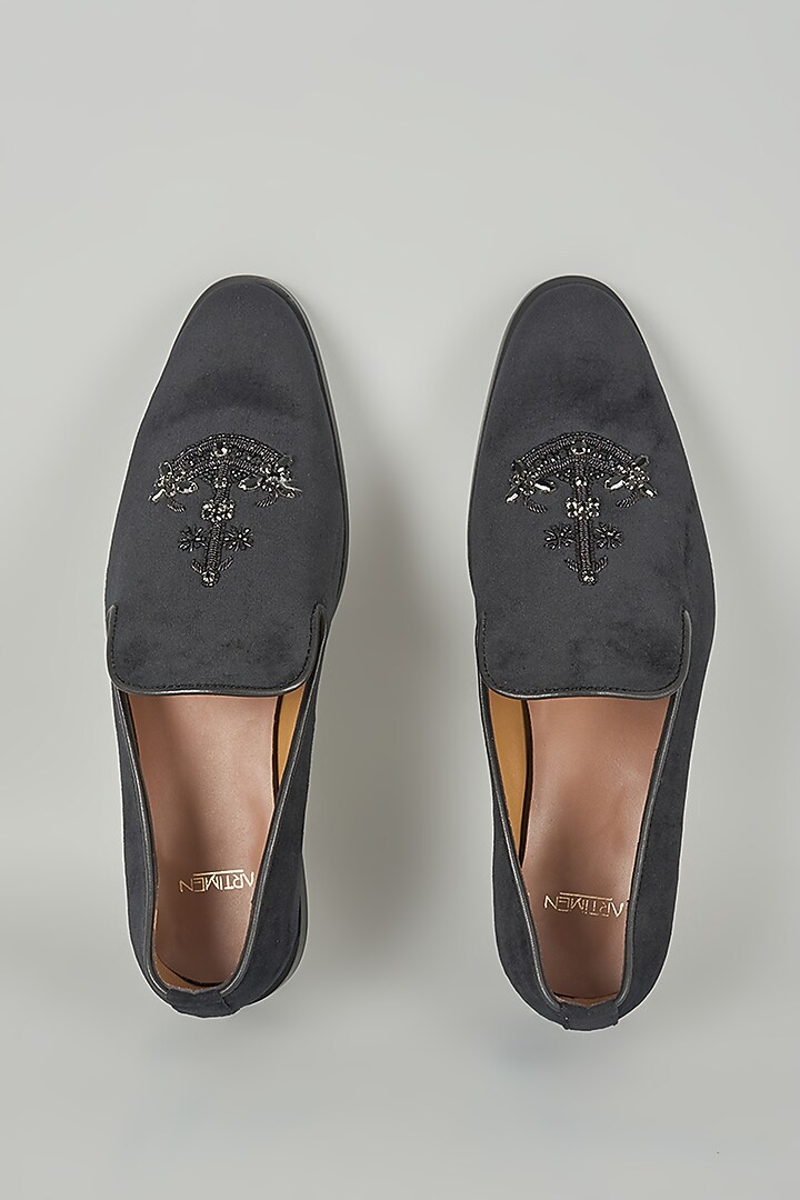 Black Leather Mojaris by ARTIMEN at Pernia's Pop Up Shop