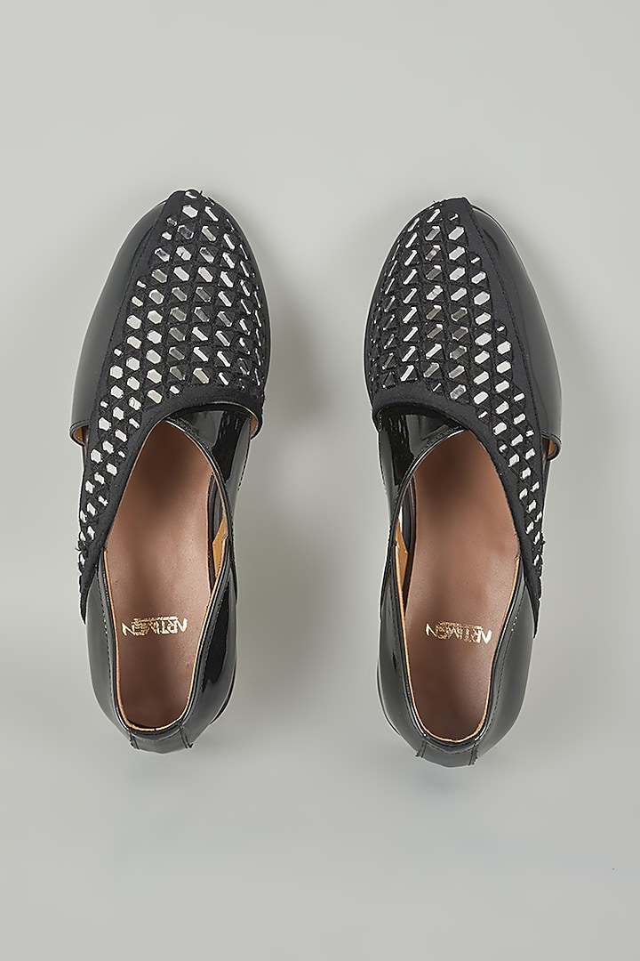 Black Leather Mojaris by ARTIMEN at Pernia's Pop Up Shop