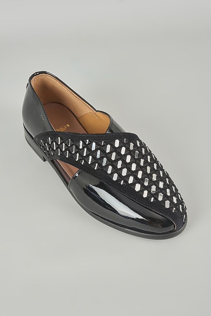 Black Leather Mojaris by ARTIMEN at Pernia's Pop Up Shop