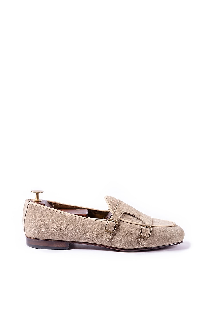 Beige Leather Suede Handcrafted Loafers by ARTIMEN at Pernia's Pop Up Shop