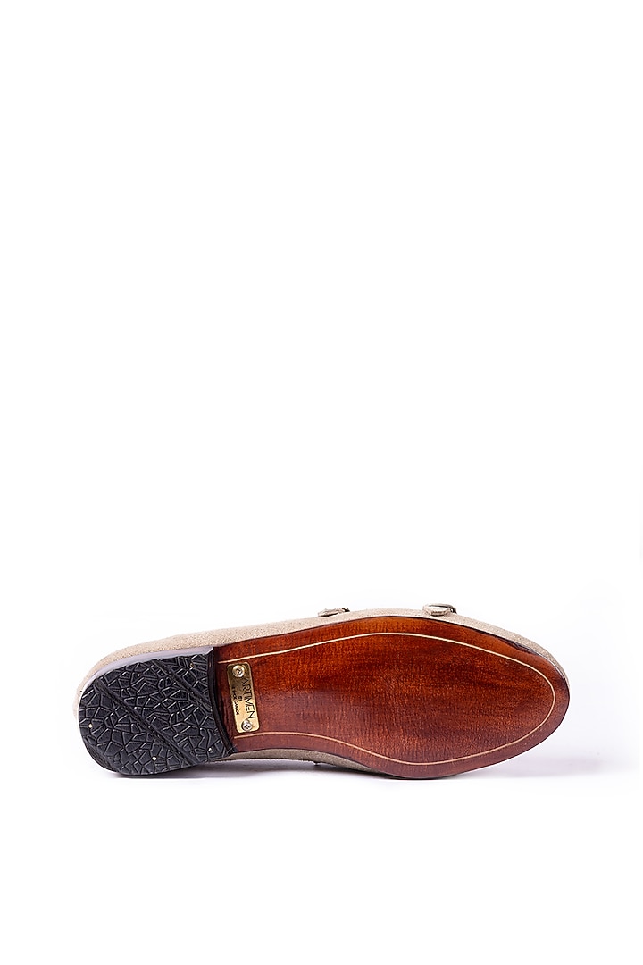 Beige Leather Suede Handcrafted Loafers by ARTIMEN at Pernia's Pop Up Shop