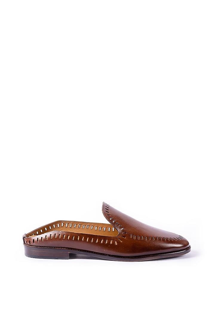 Burnt Tan Leather Cutwork Handcrafted Mules by ARTIMEN at Pernia's Pop Up Shop