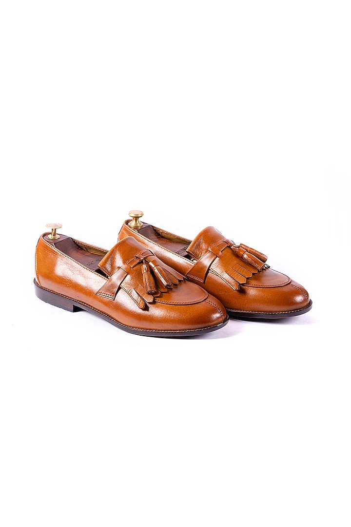 Burnt Tan Leather Handcrafted Loafers by ARTIMEN at Pernia's Pop Up Shop