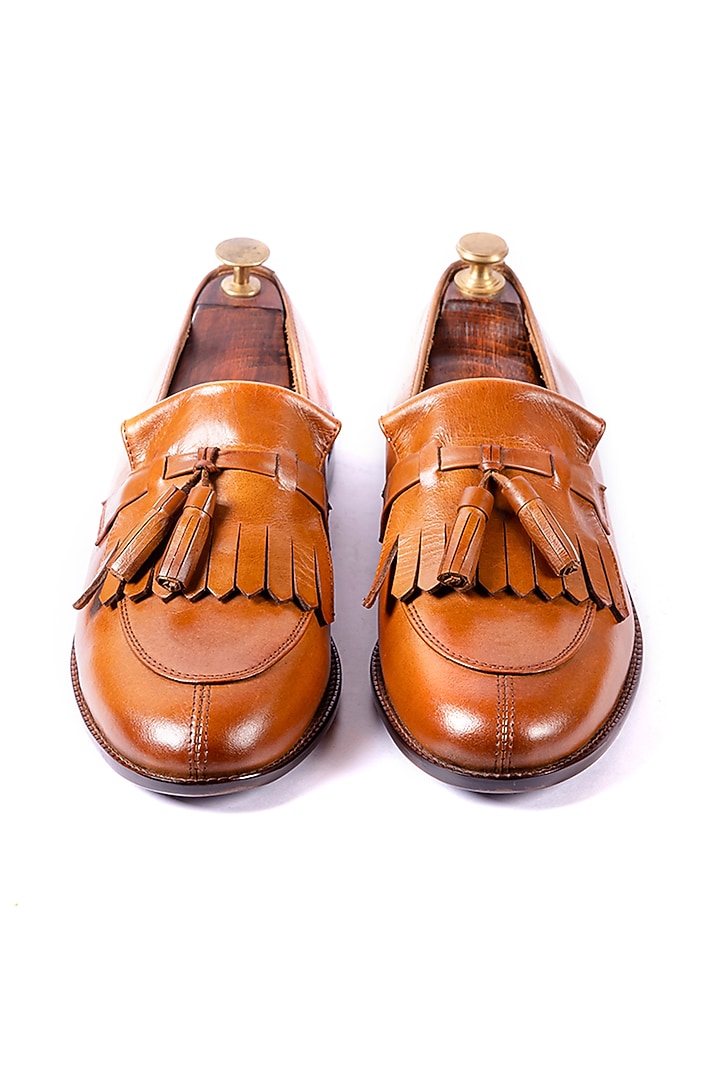 Burnt Tan Leather Handcrafted Loafers by ARTIMEN at Pernia's Pop Up Shop