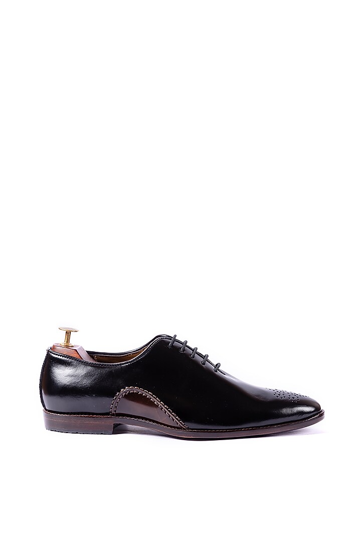 Black Leather Handcrafted Brogue Shoes by ARTIMEN at Pernia's Pop Up Shop