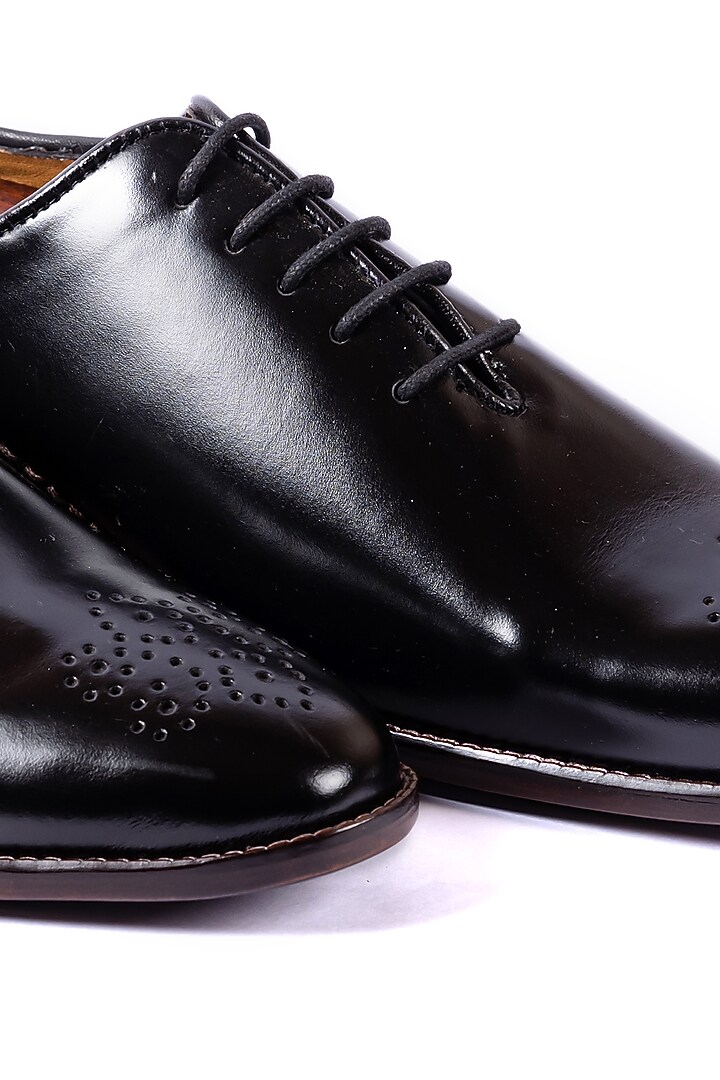 Black Leather Handcrafted Brogue Shoes by ARTIMEN at Pernia's Pop Up Shop