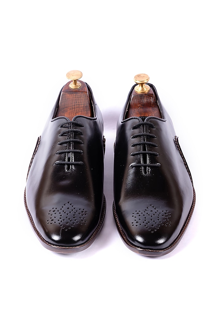 Black Leather Handcrafted Brogue Shoes by ARTIMEN at Pernia's Pop Up Shop