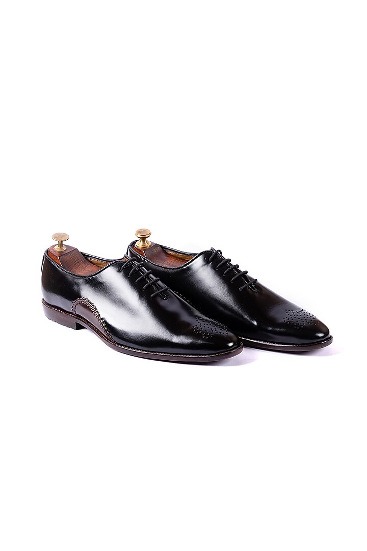 Black Leather Handcrafted Brogue Shoes by ARTIMEN at Pernia's Pop Up Shop