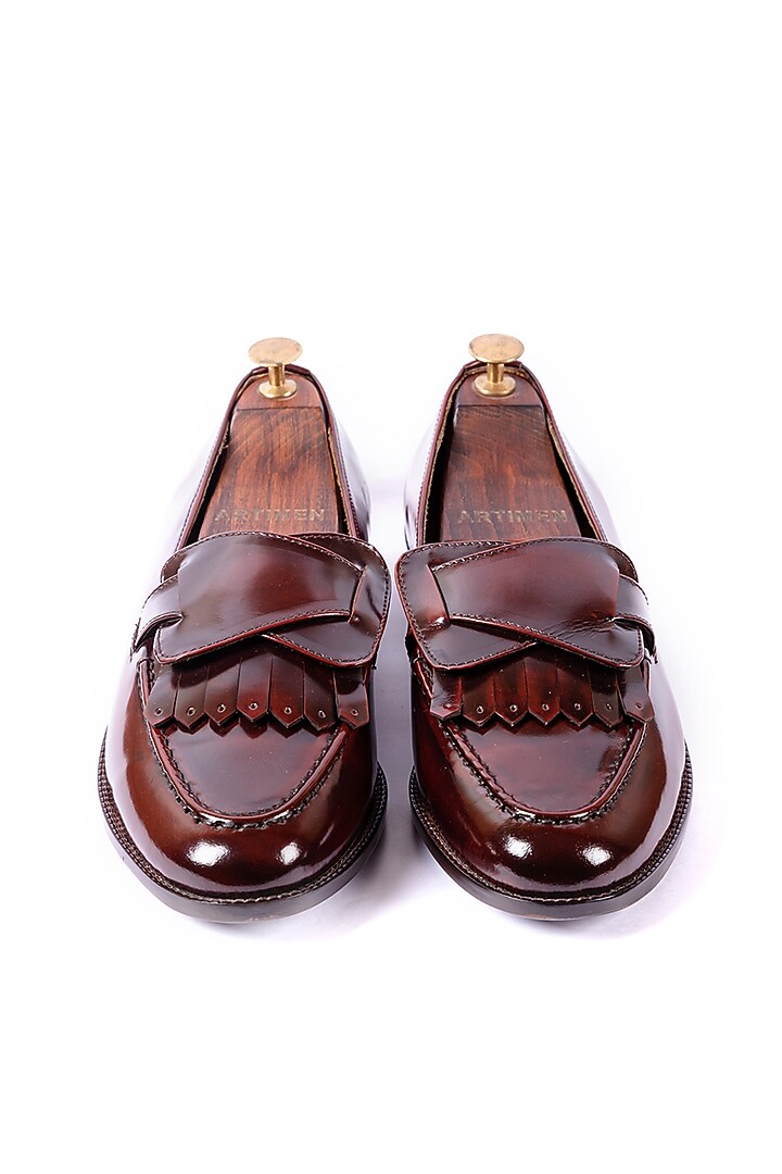 Burnt Cherry Leather Handcrafted Loafers by ARTIMEN at Pernia's Pop Up Shop
