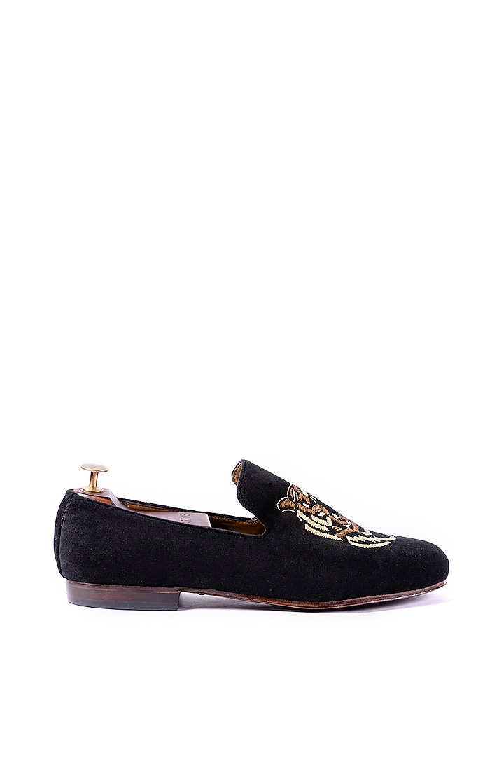 Black Velvet Hand Embroidered Loafers by ARTIMEN at Pernia's Pop Up Shop