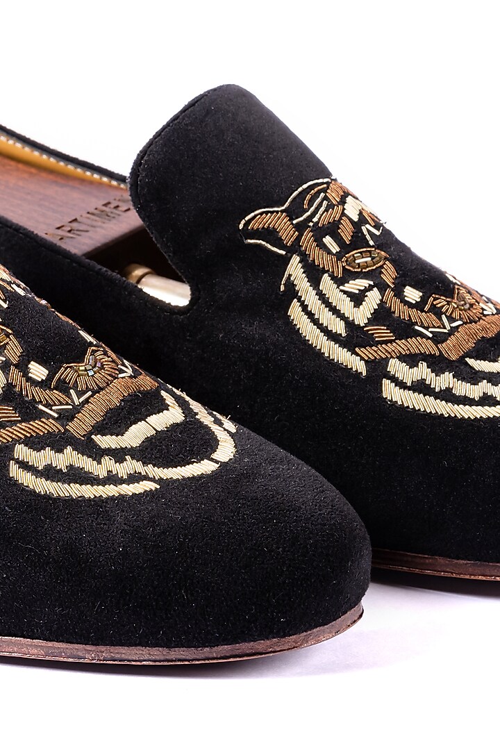 Black Velvet Hand Embroidered Loafers by ARTIMEN at Pernia's Pop Up Shop