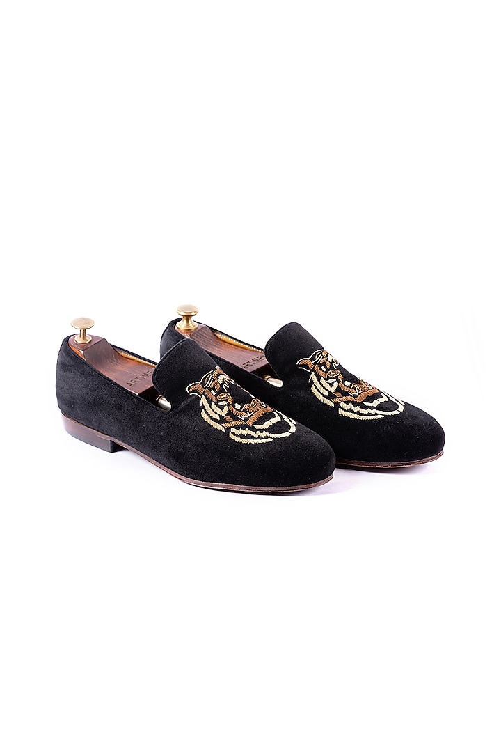 Black Velvet Hand Embroidered Loafers by ARTIMEN at Pernia's Pop Up Shop