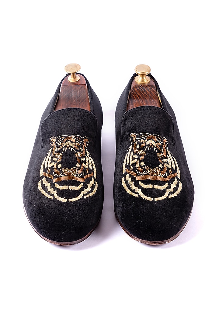 Black Velvet Hand Embroidered Loafers by ARTIMEN at Pernia's Pop Up Shop