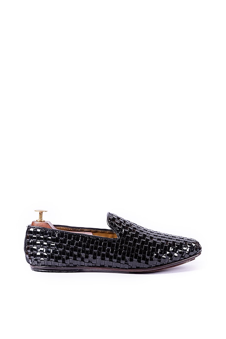 Black Handwoven Leather Loafers by ARTIMEN at Pernia's Pop Up Shop