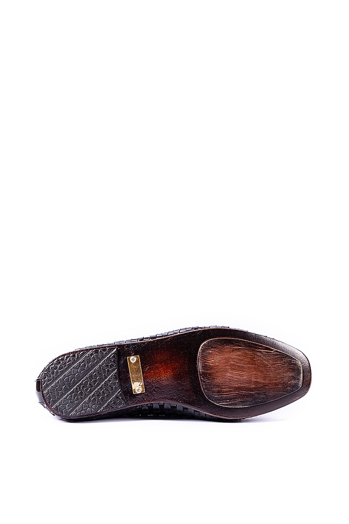 Black Handwoven Leather Loafers by ARTIMEN at Pernia's Pop Up Shop