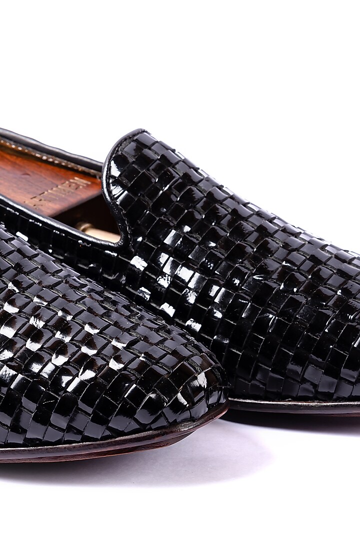 Black Handwoven Leather Loafers by ARTIMEN at Pernia's Pop Up Shop