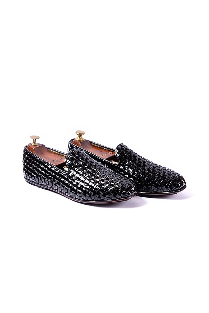 Black Handwoven Leather Loafers by ARTIMEN at Pernia's Pop Up Shop