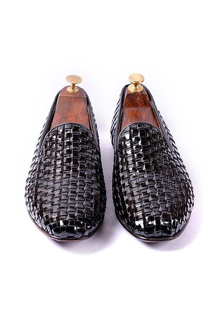 Black Handwoven Leather Loafers by ARTIMEN at Pernia's Pop Up Shop