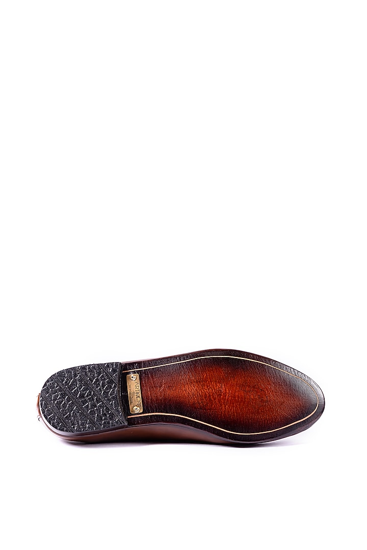 Burnt Tan Leather Hand Embroidered Handcrafted Juttis by ARTIMEN at Pernia's Pop Up Shop