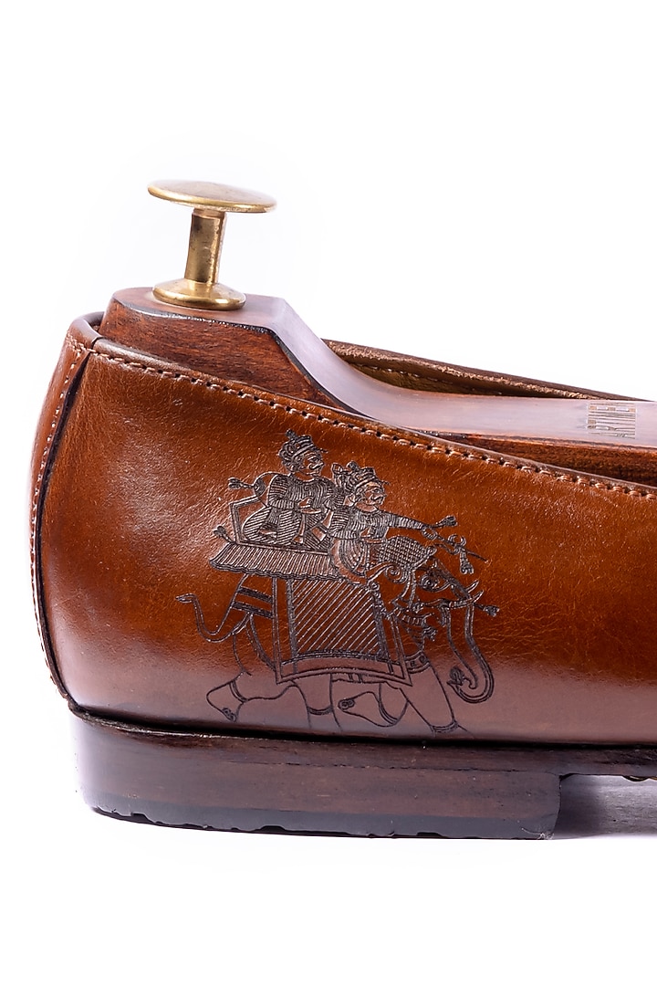 Burnt Tan Leather Hand Embroidered Handcrafted Juttis by ARTIMEN at Pernia's Pop Up Shop