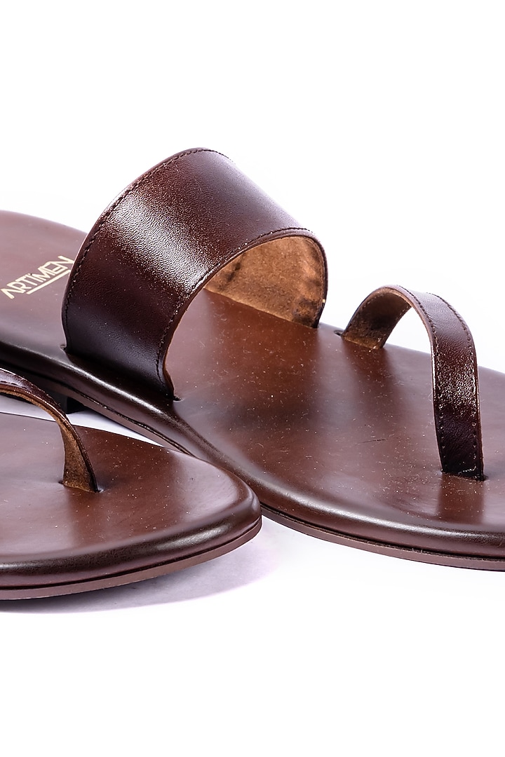 Deep Brown Leather Slippers by ARTIMEN at Pernia's Pop Up Shop