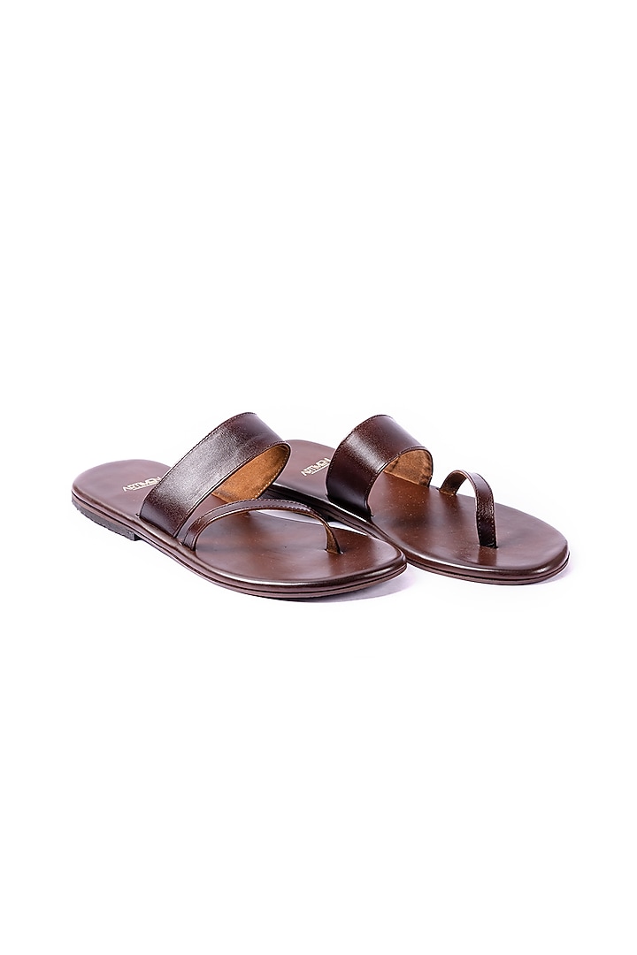 Deep Brown Leather Slippers by ARTIMEN at Pernia's Pop Up Shop