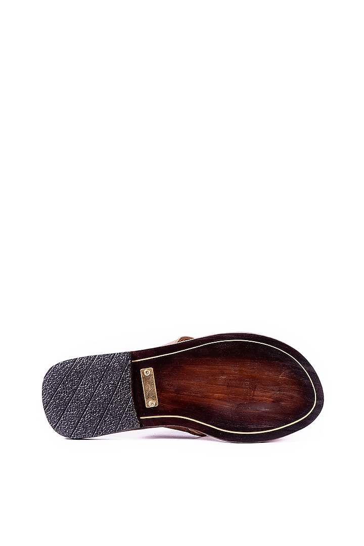 Tan Brown Leather V-Strap Slippers by ARTIMEN at Pernia's Pop Up Shop