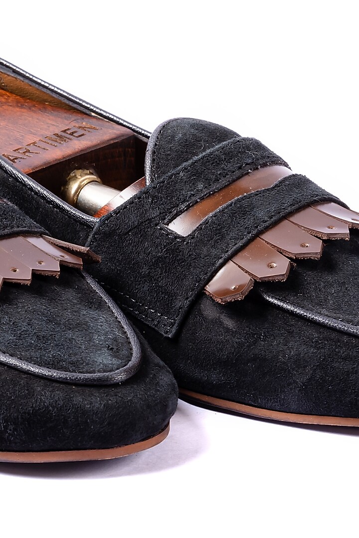 Black & Brown Leather Suede Loafers by ARTIMEN at Pernia's Pop Up Shop
