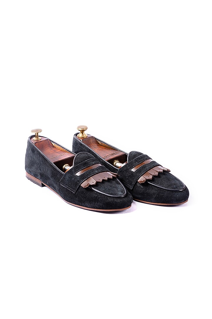 Black & Brown Leather Suede Loafers by ARTIMEN at Pernia's Pop Up Shop