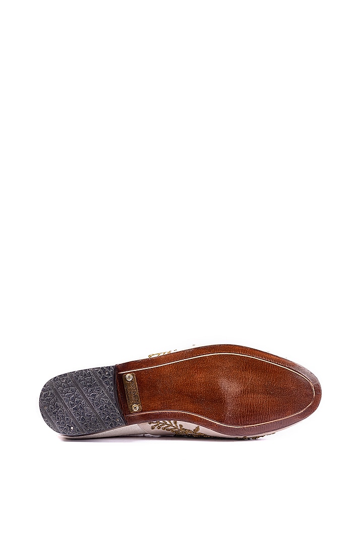 Off-White Velvet & Raw Silk Hand Embroidered Loafers by ARTIMEN at Pernia's Pop Up Shop