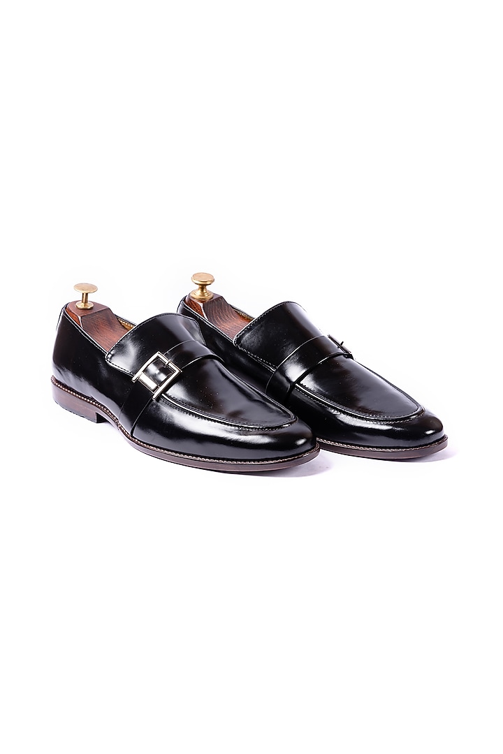 Black Leather Handcrafted Loafers by ARTIMEN at Pernia's Pop Up Shop