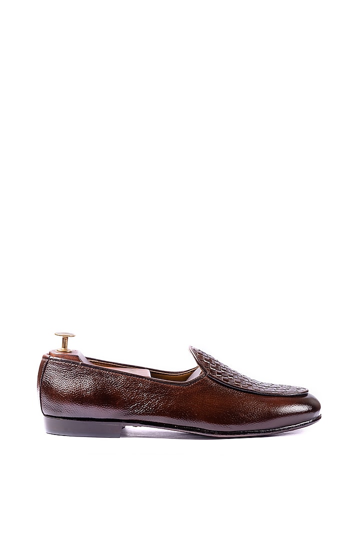 Brown Handwoven Leather Loafers by ARTIMEN at Pernia's Pop Up Shop