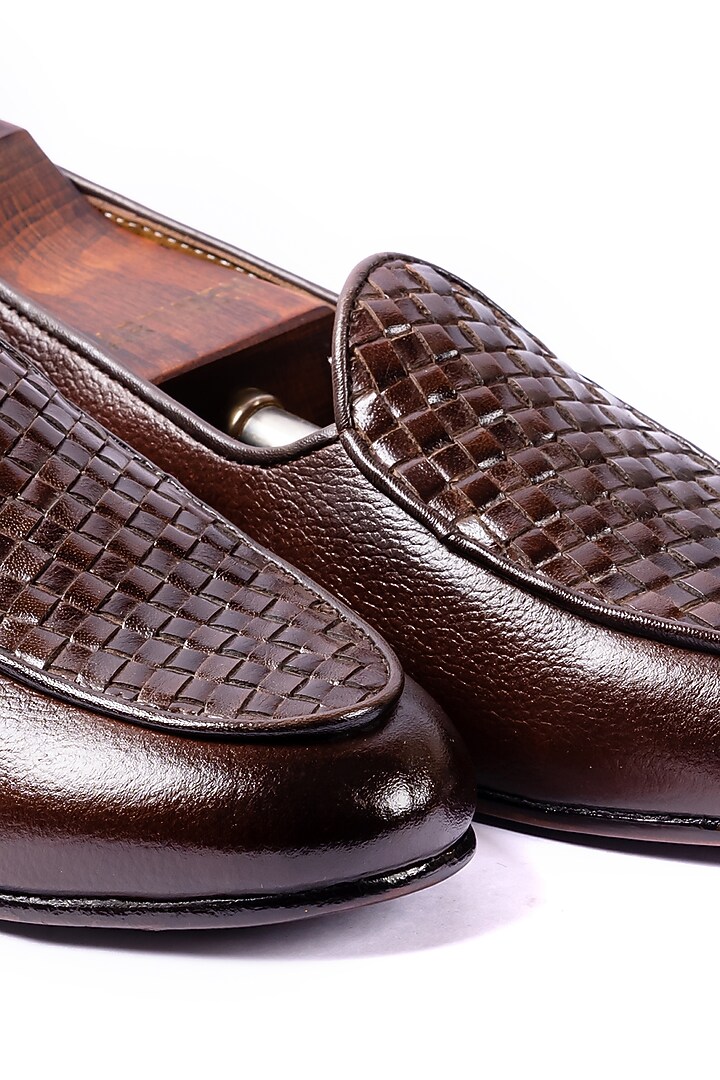 Brown Handwoven Leather Loafers by ARTIMEN at Pernia's Pop Up Shop