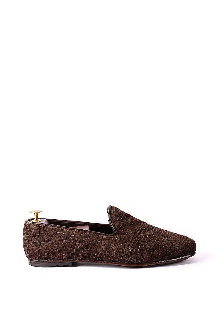 Brown Handwoven Leather Suede Loafers by ARTIMEN at Pernia's Pop Up Shop