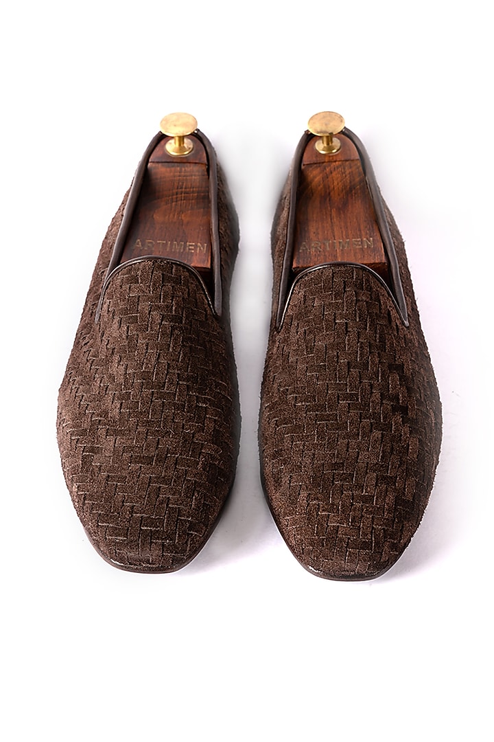 Brown Handwoven Loafers by ARTIMEN