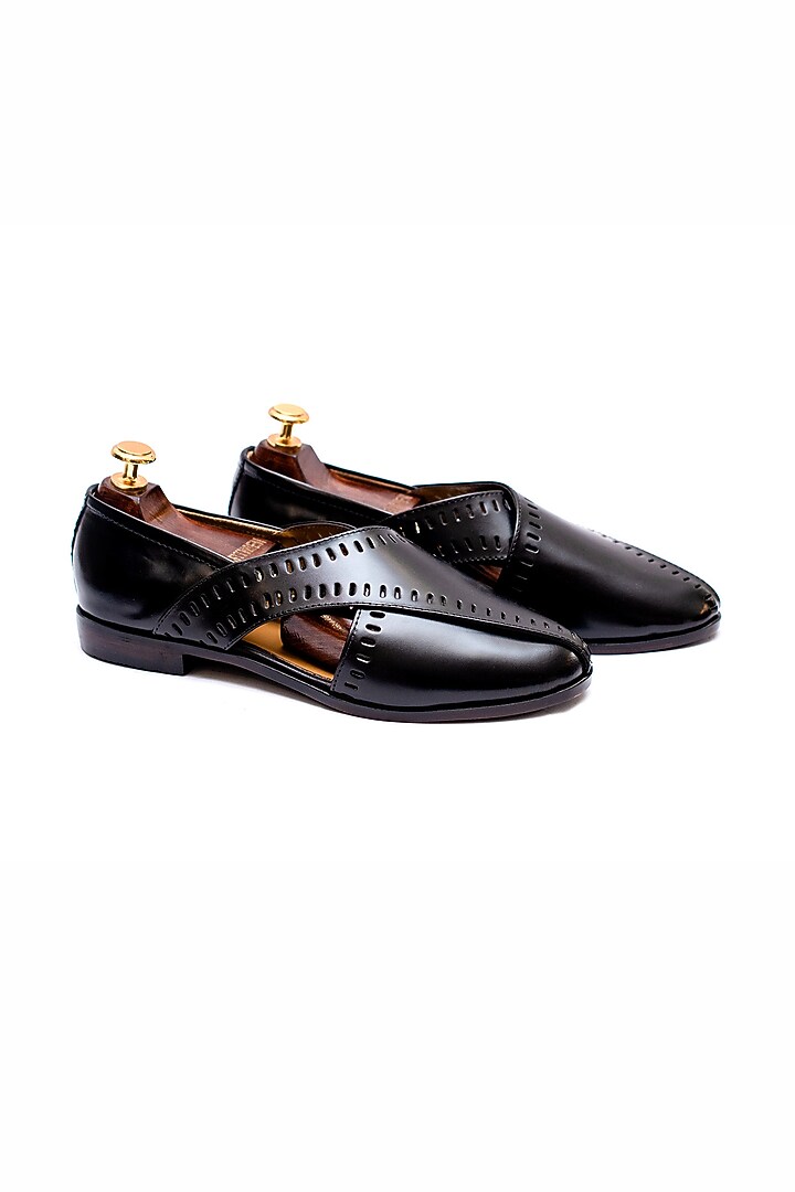 Black Leather Peshawari Shoes by ARTIMEN at Pernia's Pop Up Shop