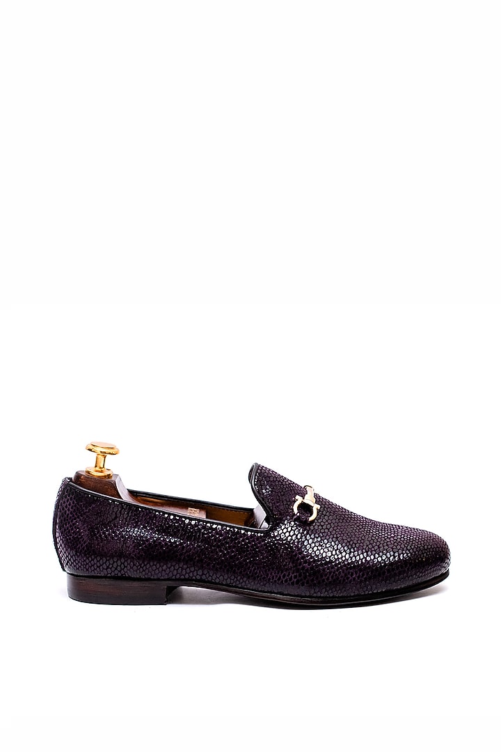 Purple Leather Printed Shoes by ARTIMEN at Pernia's Pop Up Shop