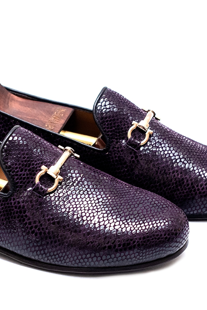 Purple Leather Printed Shoes by ARTIMEN at Pernia's Pop Up Shop