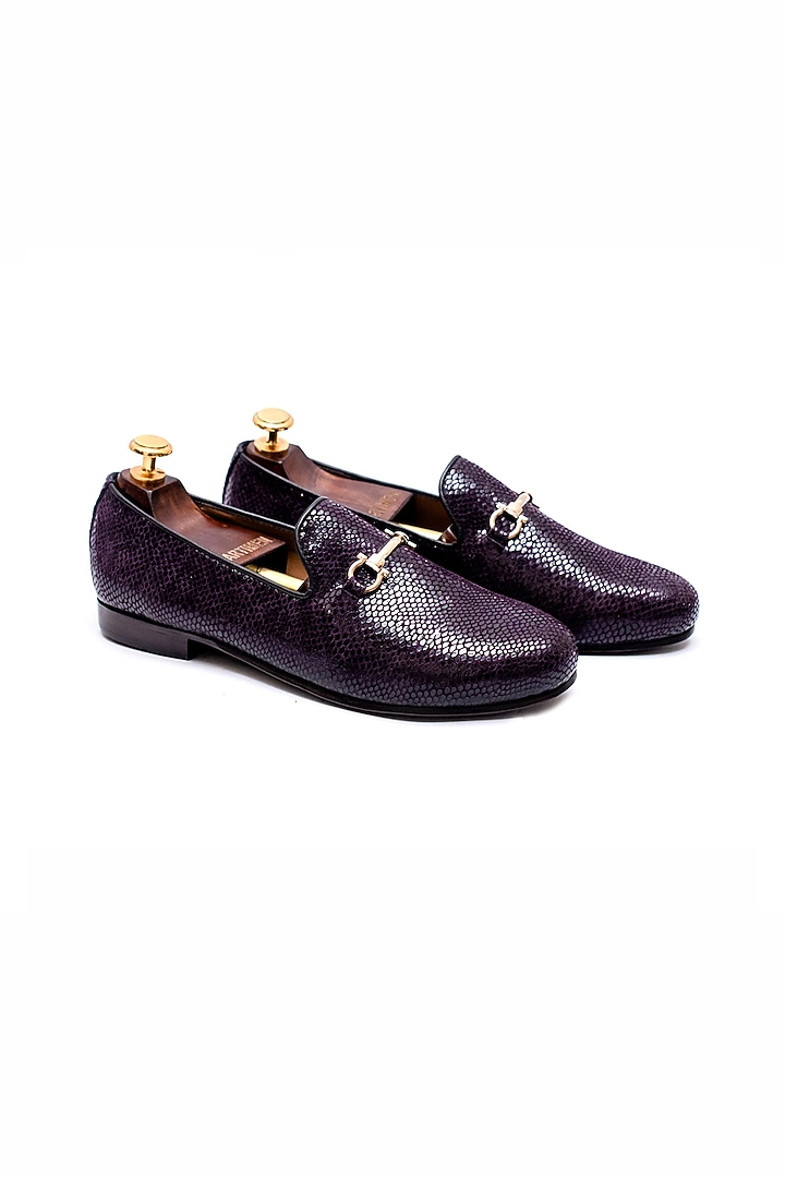 Purple Leather Printed Shoes by ARTIMEN at Pernia's Pop Up Shop