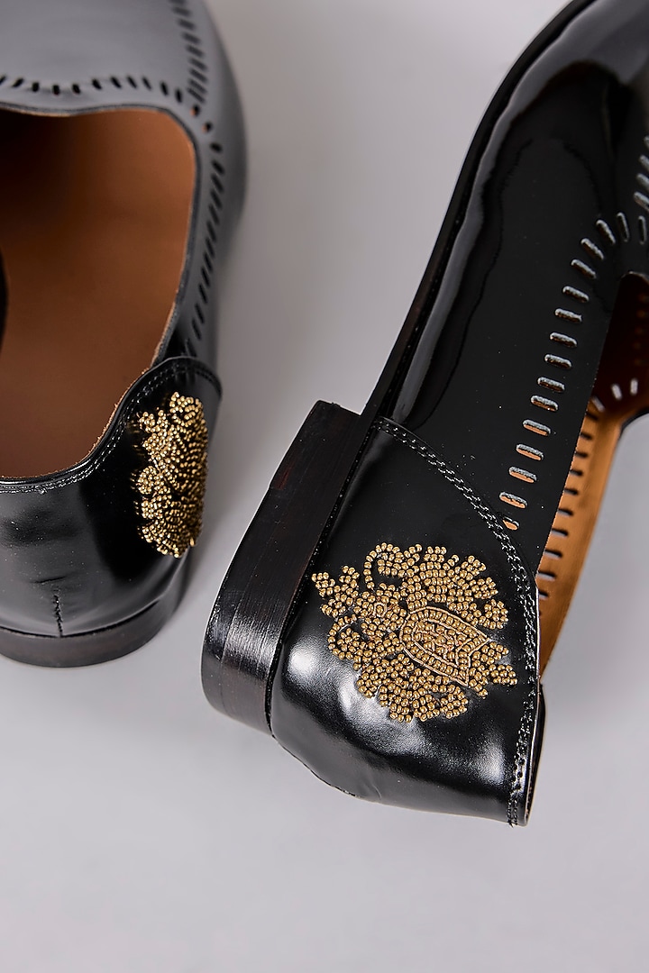 Black Leather Hand Embroidered Shoes by ARTIMEN at Pernia's Pop Up Shop