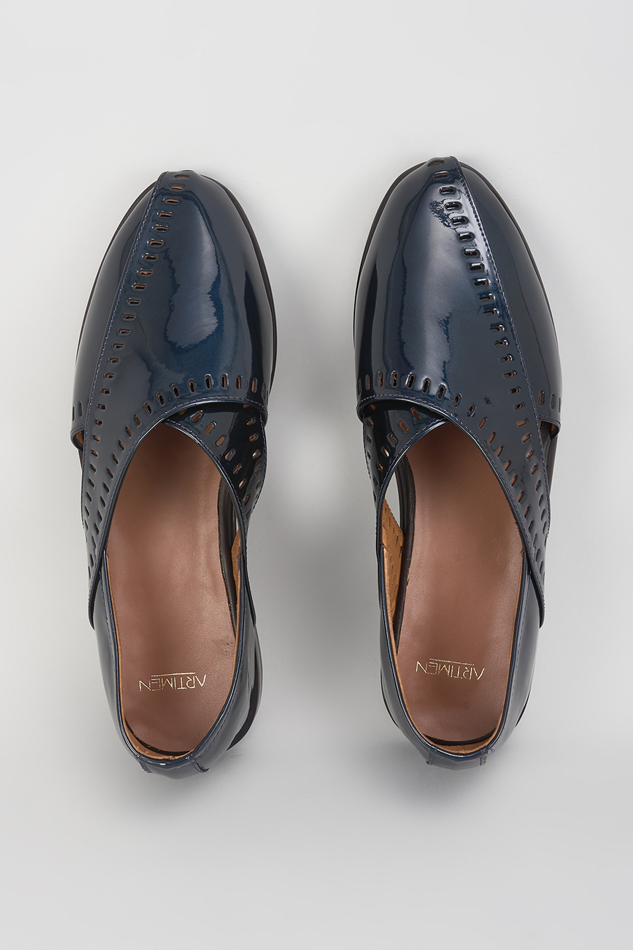 Turquoise Blue Leather Embroidered Loafers by ARTIMEN