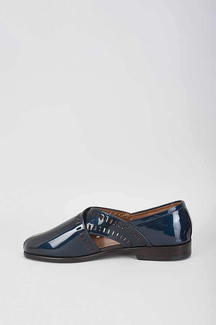 Turquoise Blue Leather Embroidered Loafers by ARTIMEN at Pernia's Pop Up Shop