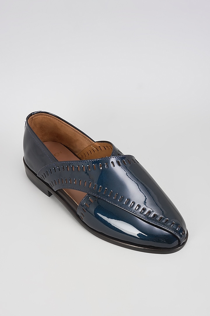 Turquoise Blue Leather Embroidered Loafers by ARTIMEN at Pernia's Pop Up Shop
