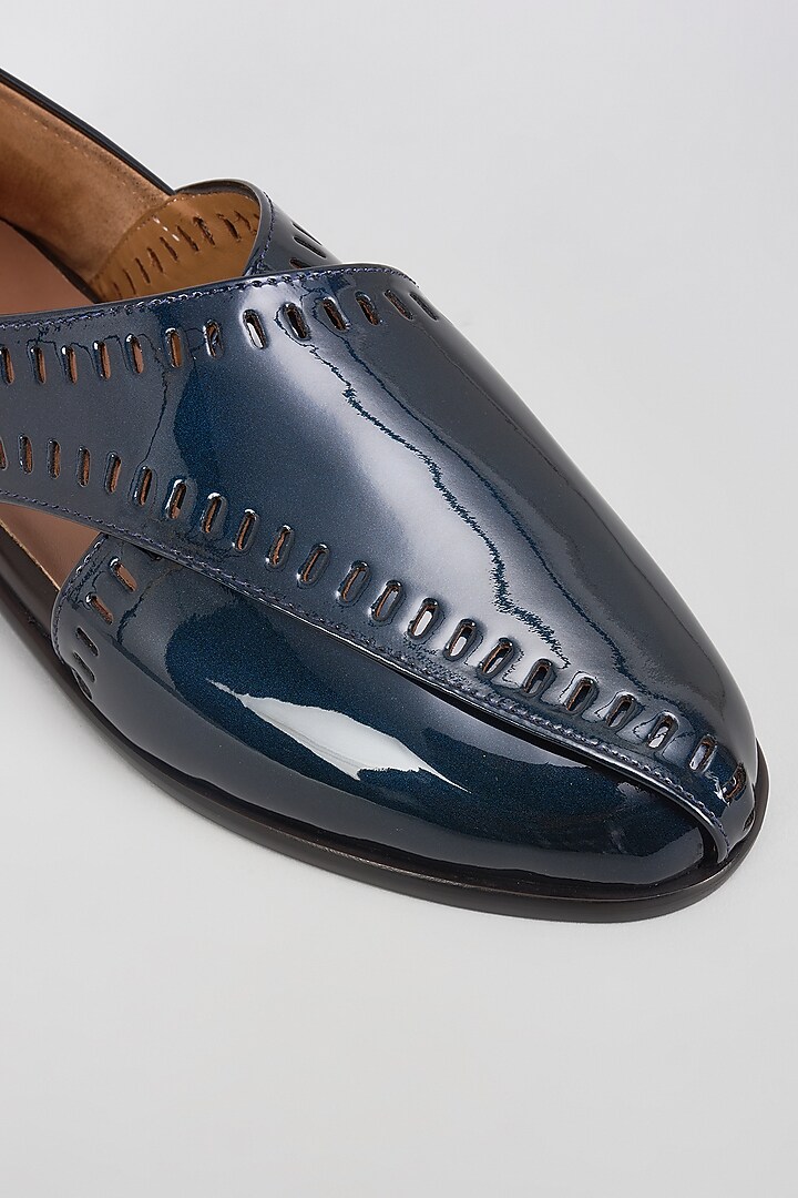 Turquoise Blue Leather Embroidered Loafers by ARTIMEN at Pernia's Pop Up Shop