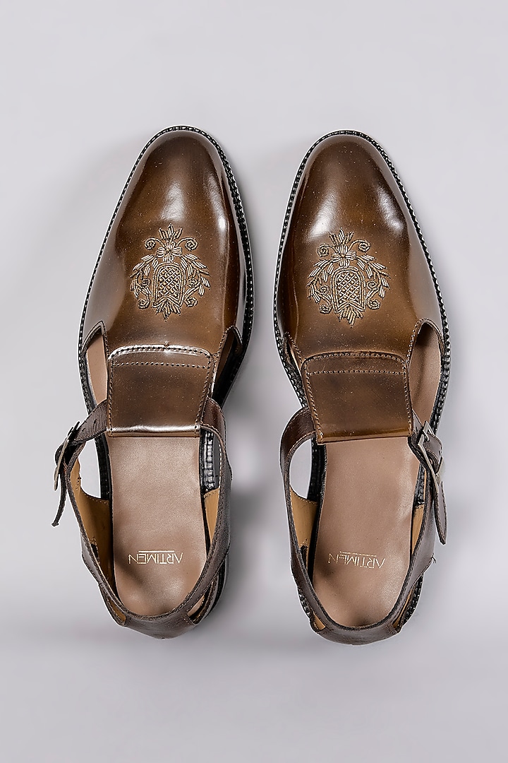 Brown Leather Handcrafted Sandals by ARTIMEN at Pernia's Pop Up Shop