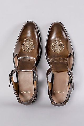 Brown Leather Handcrafted Sandals by ARTIMEN