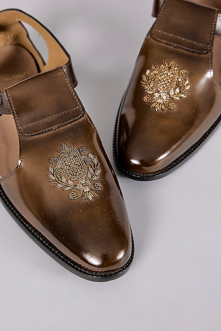 Brown Leather Handcrafted Sandals by ARTIMEN at Pernia's Pop Up Shop