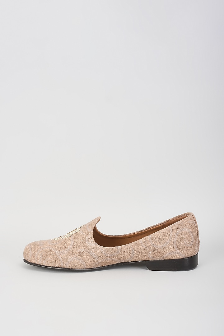 Beige Leather & Suede Embroidered Loafers by ARTIMEN at Pernia's Pop Up Shop